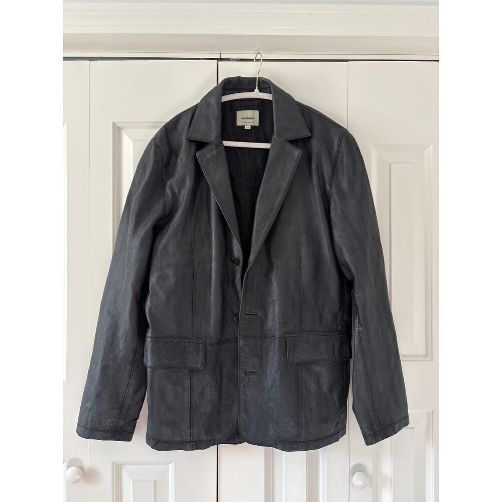 Conbipel Men's Black Real Leather Blazer Jacket 48 - Picture 2 of 12